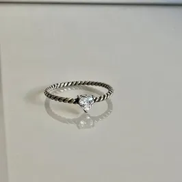 ANEL PRATA 925 TRANÇADO CORAÇÃO CRISTAL