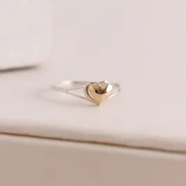 ANEL PRATA 925 COM FILETE DE OURO 18K CORAÇÃO