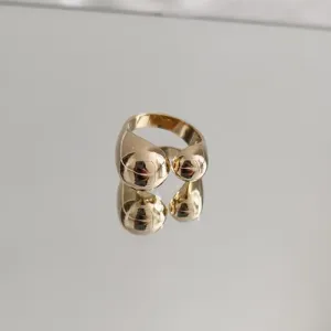 ANEL COM DUAS ESFERAS BANHADO A OURO 18K AJUSTÁVEL