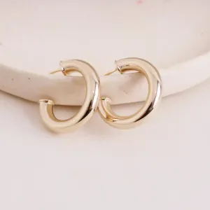 BRINCO ARGOLA TUBO LISO GROSSA GRANDE BANHADO A OURO 18K
