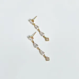 BRINCO CRISTAIS QUADRADO E GOTA BANHADO A OURO 18K