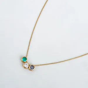 COLAR 3 CRISTAIS VERDE CRISTAL LAVANDA BANHADO A OURO 18K 45CM