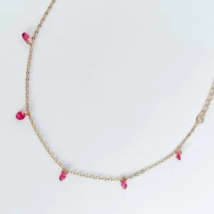 TORNOZELEIRA PINGENTE CRISTAIS ROSA BANHADO A OURO 18k
