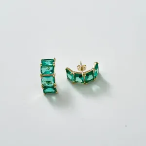 BRINCO EAR HOOK CRISTAIS VERDE PARAIBA BANHADO A OURO 18K