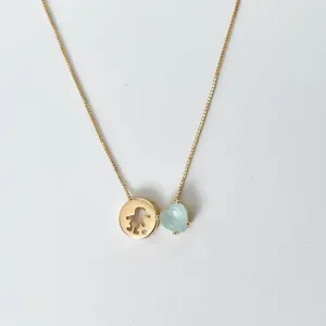 COLAR FILHO MENINO COM CRISTAL AZUL BANHADO A OURO 18K