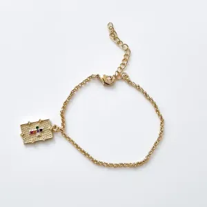 Pulseira chapa Cravejada com Crucifixo colors banhada a ouro 18K