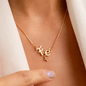 Colar Fé com mini crucifixo cravejado em zircônias banhado a ouro 18K