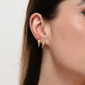 Brinco Gota alongada um liso e outro cravejado em zircônias banhado a ouro 18K