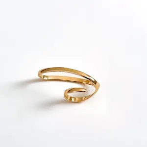 Anel onda dourada banhado a ouro 18K Tam único
