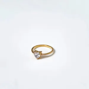 Anel coração de cristal banhado a ouro 18K