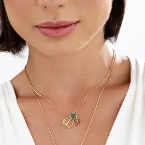 Colar Asas de borboletas vasado e pedra cristal verde retangular banhado a ouro 18k