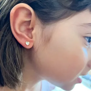 Brinco Infantil Coração com Pedra de cristal com tarraxa baby Banhado a Ouro 18k