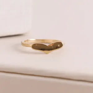 ANEL CORAÇÃO LISO BANHADO A OURO 18K