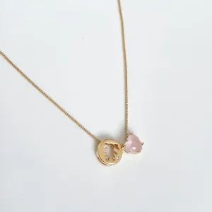 COLAR FILHA MENINA COM CRISTAL ROSA BANHADO A OURO 18K
