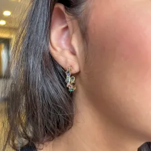 Brinco Argola com cristais coloridos banhado a ouro 18k