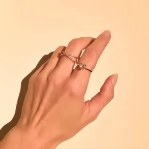 Anel coração de cristal banhado a ouro 18K