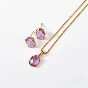 CONJUNTO OVAL CRISTAL LAVANDA BANHADO A OURO 18K AJUSTÁVEL 45CM
