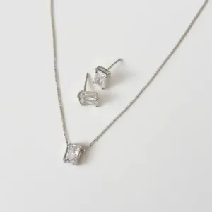 Conjunto com pedra retangular prata 925