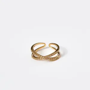Anel Infinito Cravejado em zircônias banhado a ouro 18K