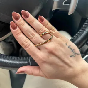 Anel onda dourada banhado a ouro 18K ajustável personalize como usar