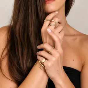 Anel onda dourada banhado a ouro 18K ajustável personalize como usar