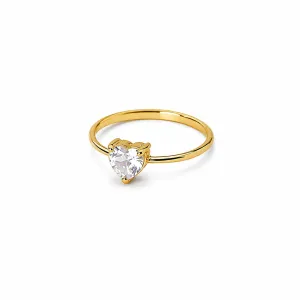 Anel coração de cristal banhado a ouro 18K