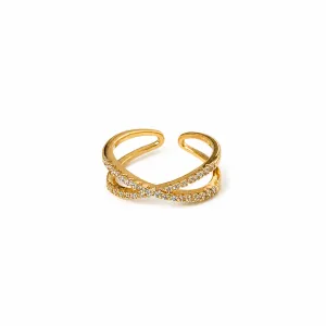 Anel Infinito Cravejado em zircônias banhado a ouro 18K