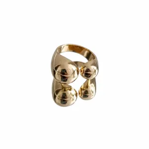 ANEL COM DUAS ESFERAS BANHADO A OURO 18K AJUSTÁVEL