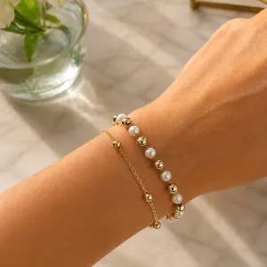 Pulseira esferas dourada com pérolas banhada a ouro 18k