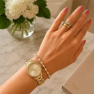 Pulseira esferas dourada com pérolas banhada a ouro 18k