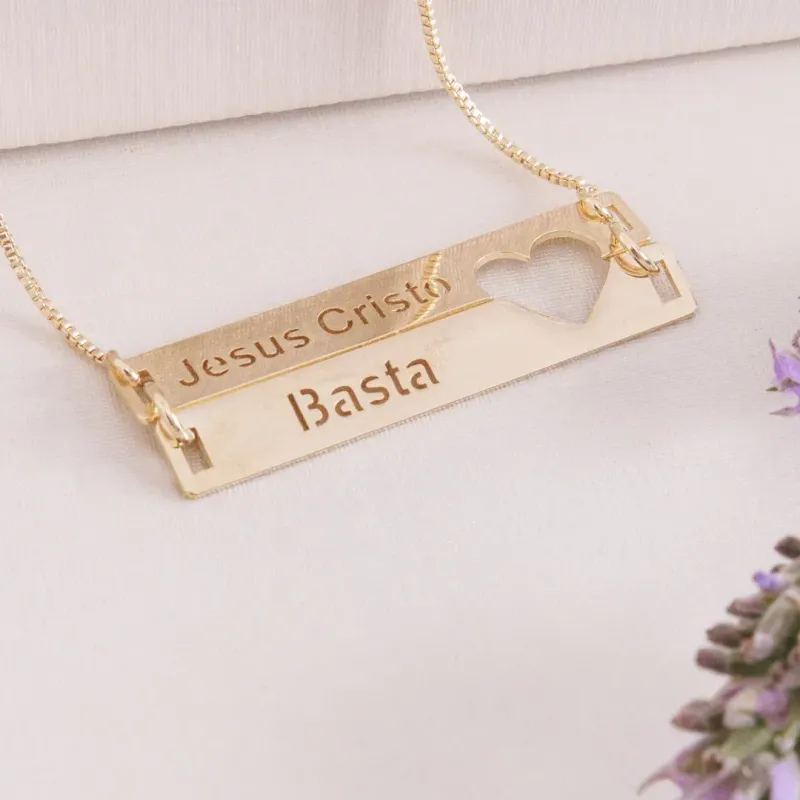 COLAR JESUS CRISTO BASTA BANHADO A OURO 18K AJUSTÁVEL 45CM