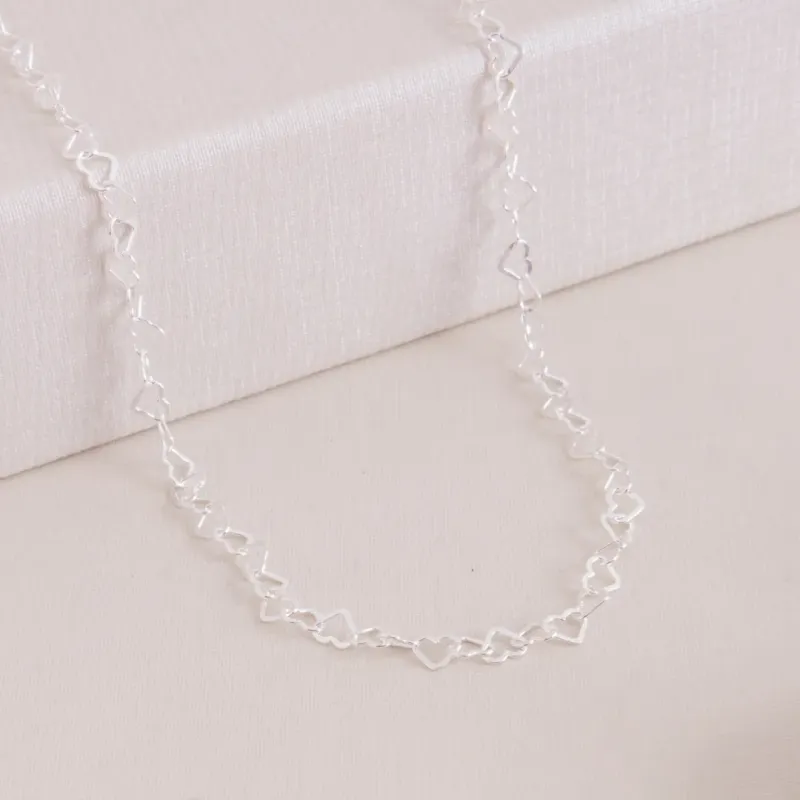 COLAR CHOKER PRATA 925 ELOS CORAÇÃO AJUSTÁVEL 45CM