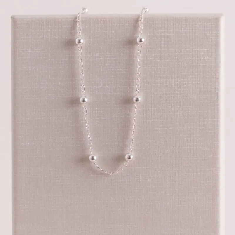 COLAR CHOKER PRATA 925 ESFERAS AJUSTÁVEL 40CM