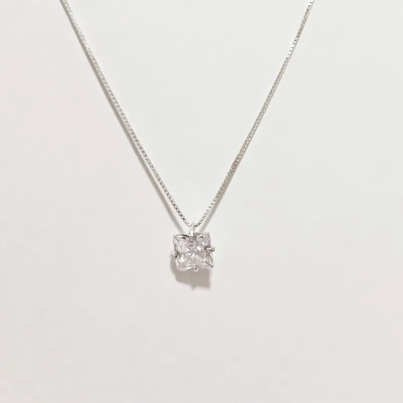COLAR PRATA 925 CRISTAL QUADRADO 45CM