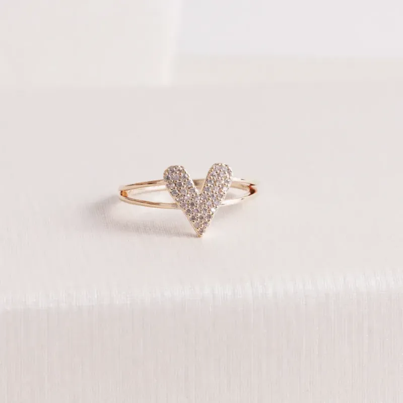ANEL CORAÇÃO COM MICRO ZIRCÔNIA BANHADO A OURO 18K