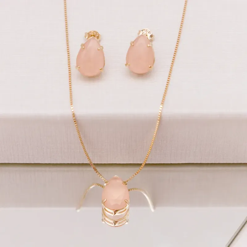 CONJUNTO GOTA ROSE BANHADO A OURO 18K