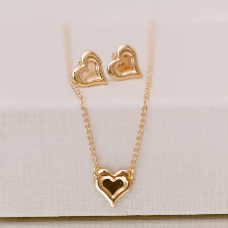 CONJUNTO INFANTIL CORAÇAO BANHADO A OURO 18K 36CM