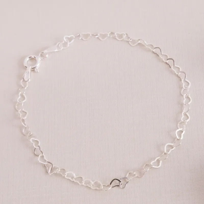 PULSEIRA PRATA 925 ELO CORAÇÕES