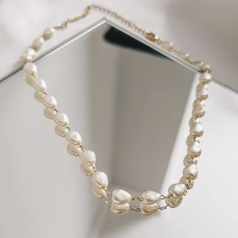 COLAR CHOKER PÉROLA PEDRA BARROCA BANHADO A OURO 18K