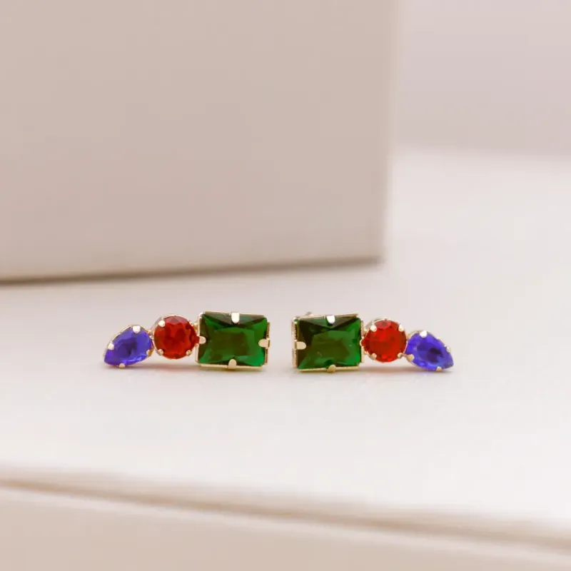 BRINCO EAR CUFF COLORIDO BANHADO A OURO 18K