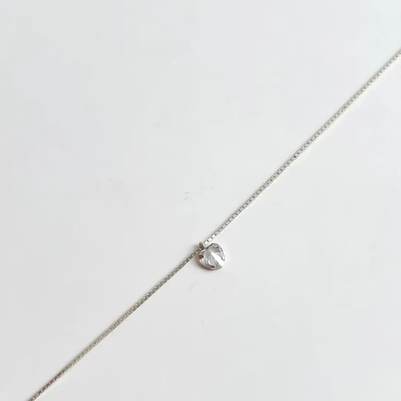 TORNOZELEIRA PRATA 925 PINGENTE CORAÇÃO CRISTAL