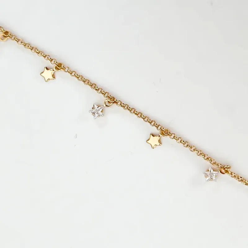 PULSEIRA ESTRELA E CRISTAIS BANHADO A OURO 118K