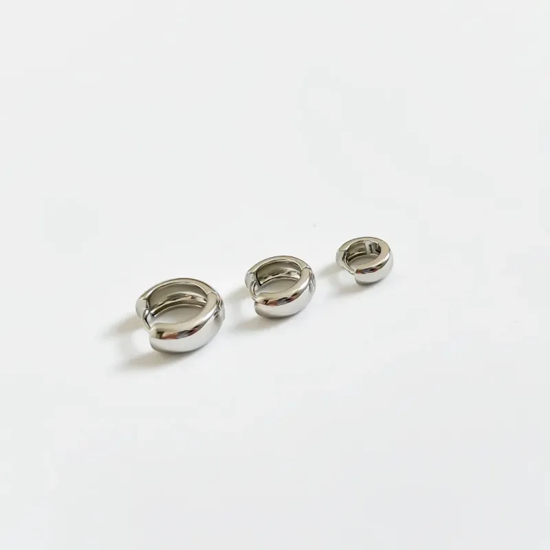 kit de brincos argola click banhado a ródio branco