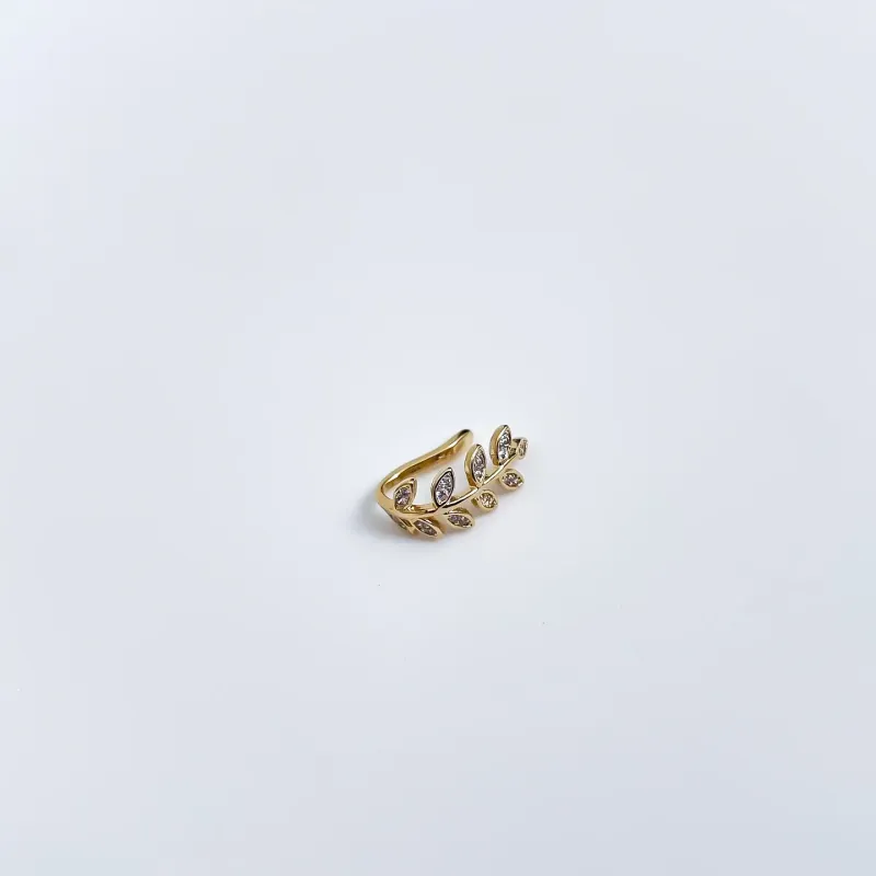 Piercing folha cravejada em zircônias banhado a ouro 18k