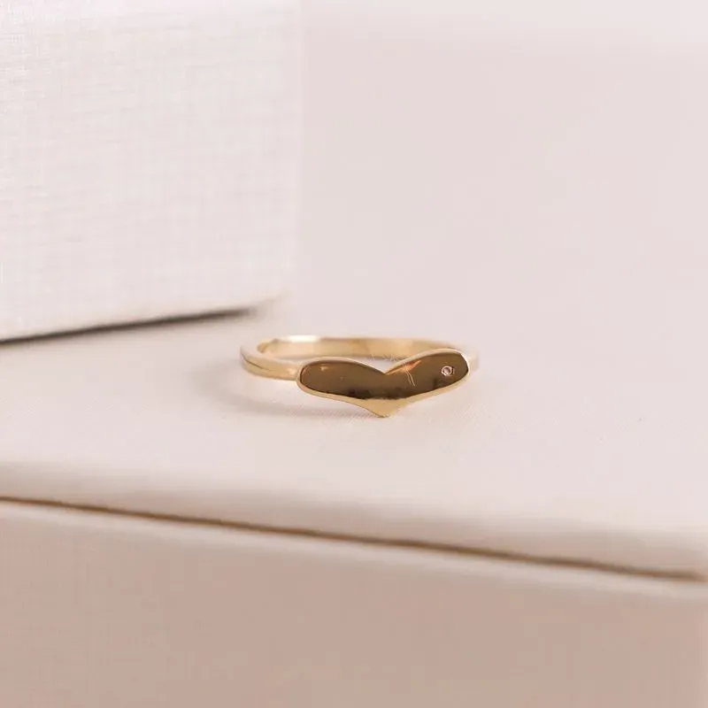 ANEL CORAÇÃO LISO BANHADO A OURO 18K