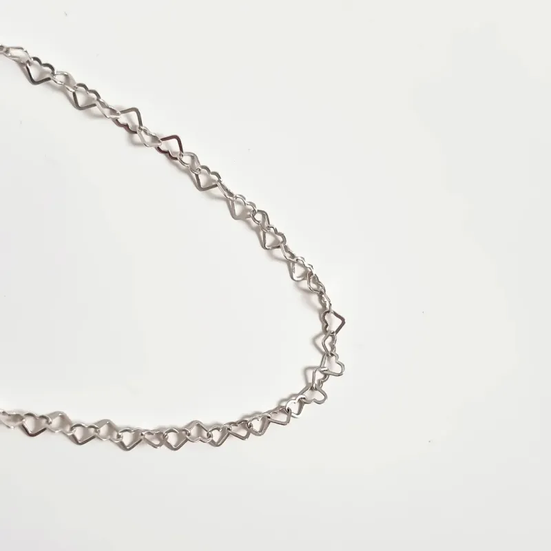 COLAR CHOKER PRATA 925 ELOS CORAÇÃO AJUSTÁVEL 45CM