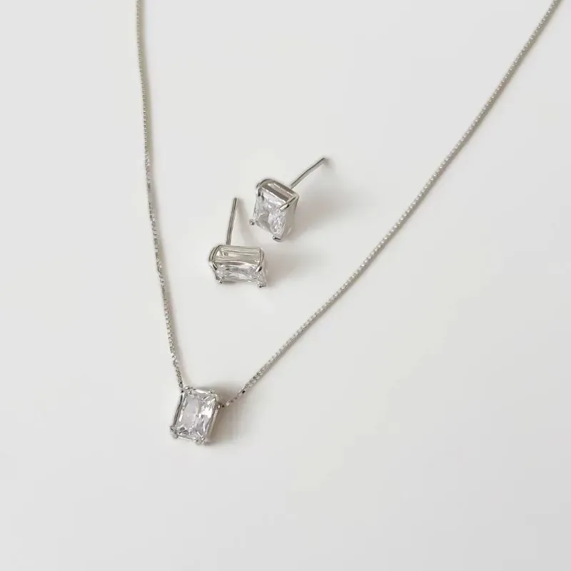 Conjunto com pedra retangular prata 925