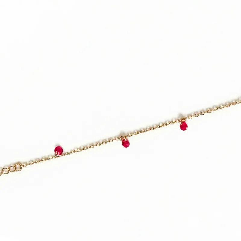 TORNOZELEIRA PINGENTE CRISTAIS ROSA BANHADO A OURO 18k