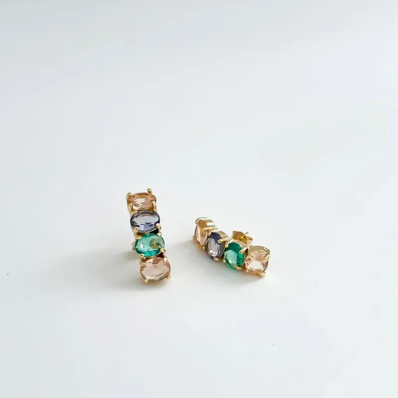 Brinco Festa Cristais Colors banhado a ouro 18k