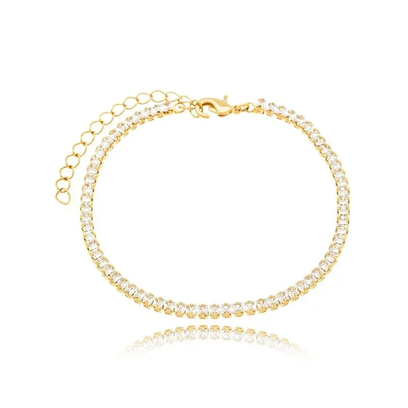 Pulseira riviera cristal ajustável banhado a ouro 18k